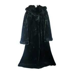Jones New York Woman’s Sz 8 Black Faux Fur Hooded Full Length Coat